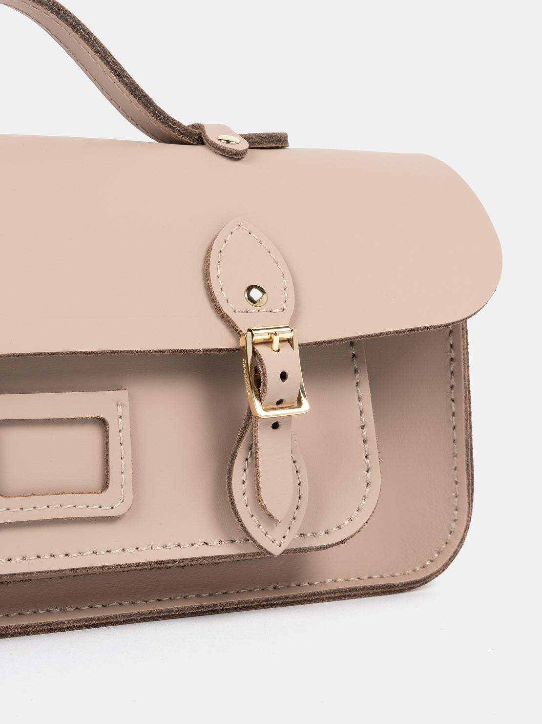 Detail Shot of Long Leather Satchel with Magnetic Closure in Biscuit