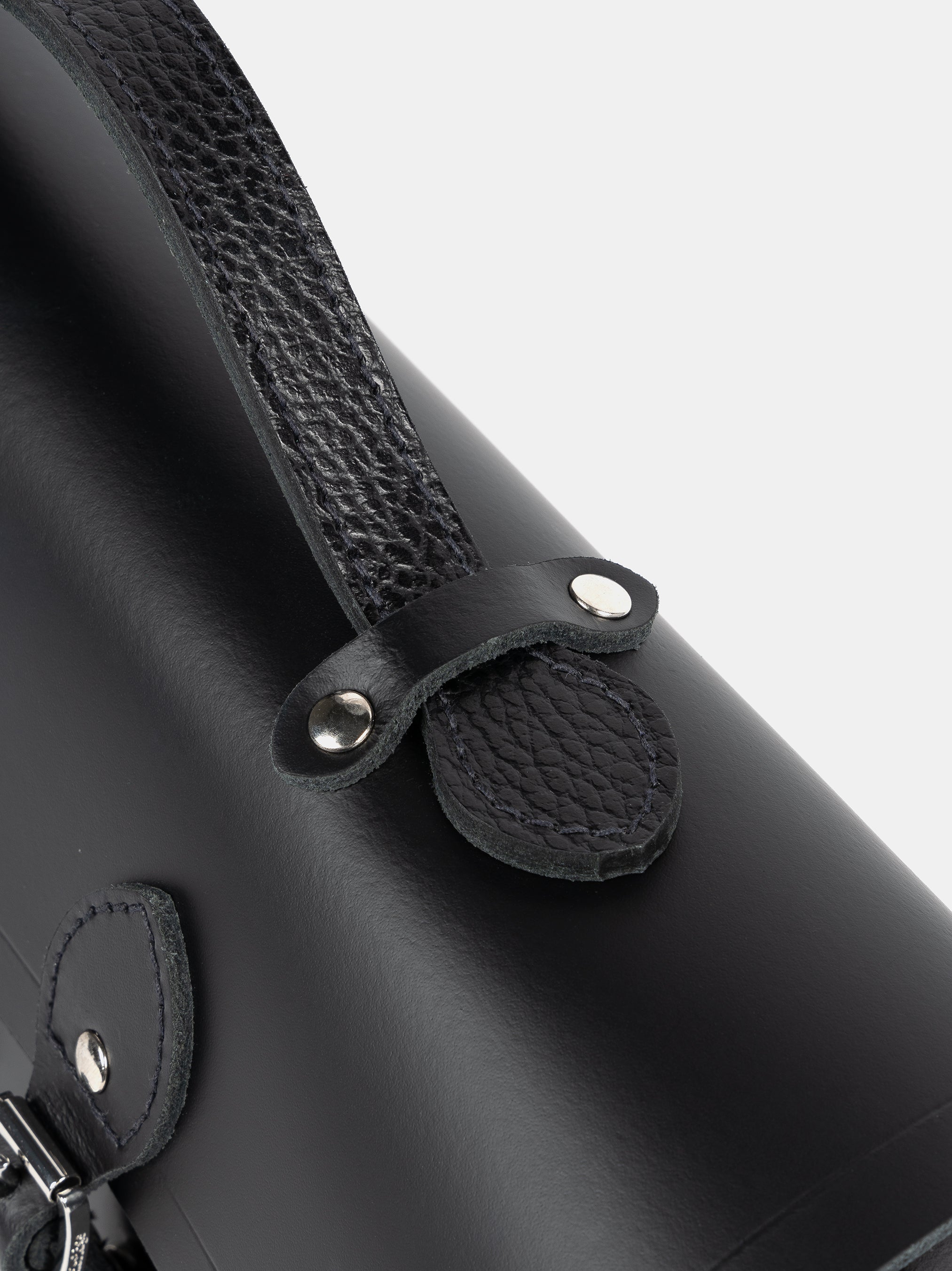 Third detail shot of Long Leather Satchel with Magnetic Closure in Black