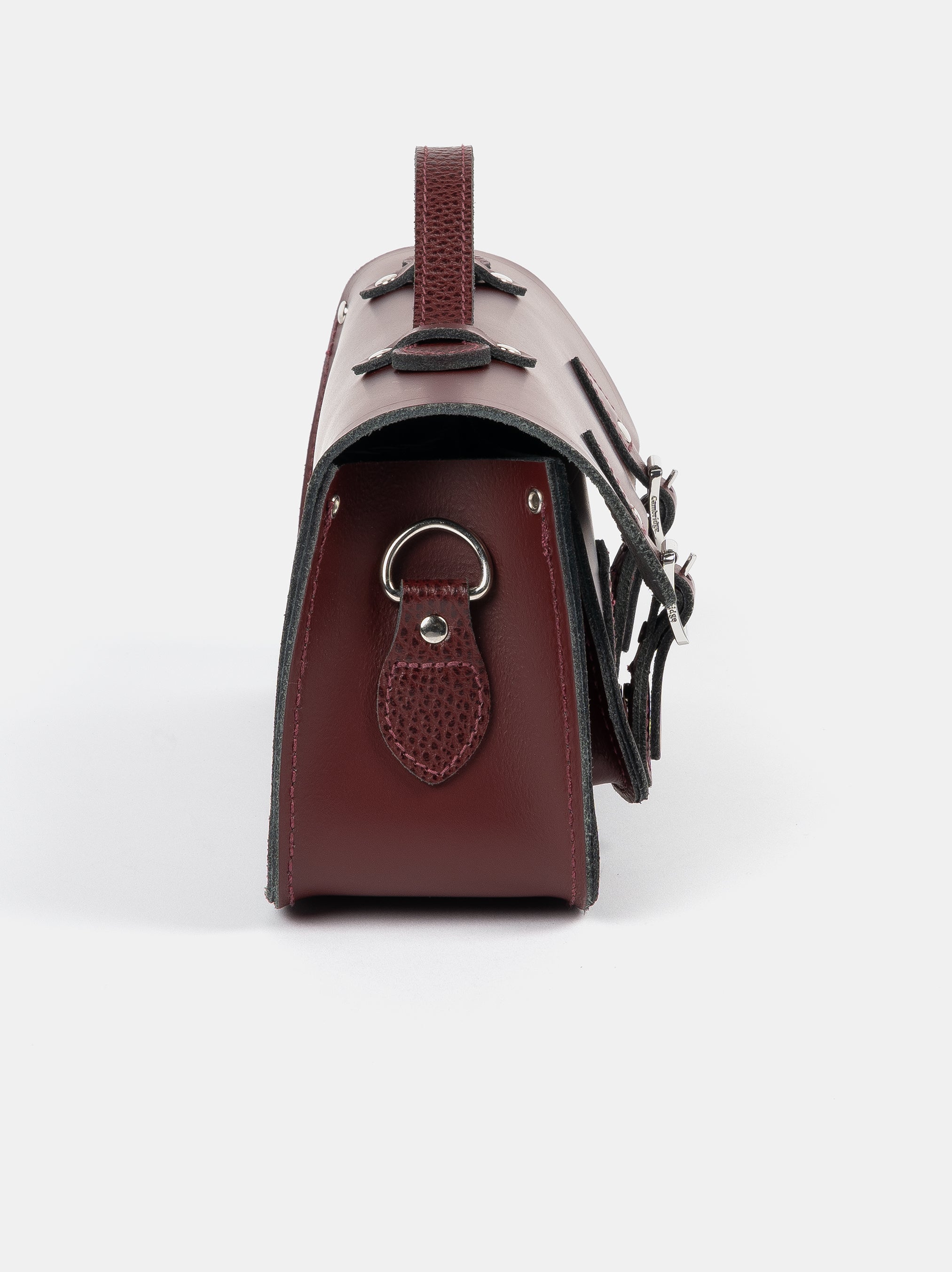 Long Leather Satchel with Magnetic Closure in Oxblood Side Shot