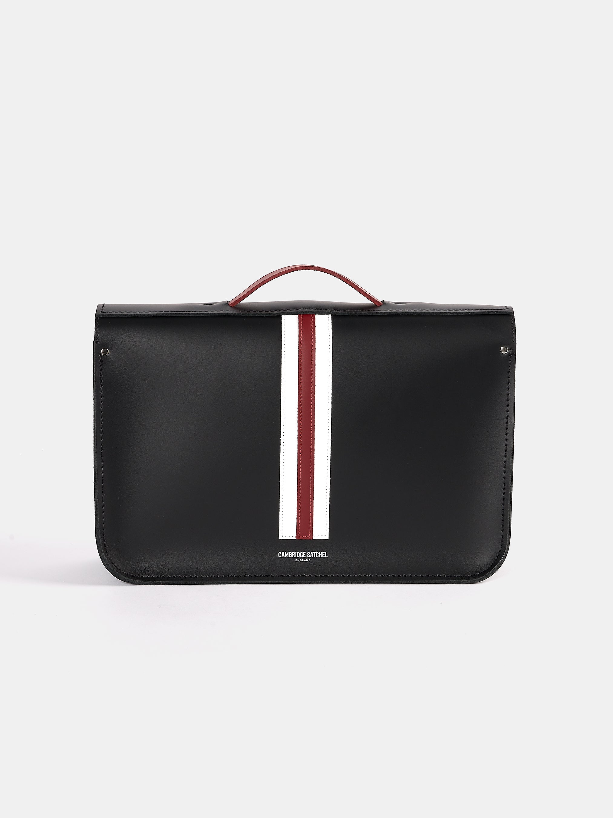 15 Inch Batchel - Black with Harvard Stripe | British