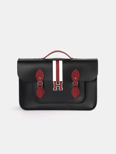 The 15 Inch Batchel - Black with Harvard Stripe