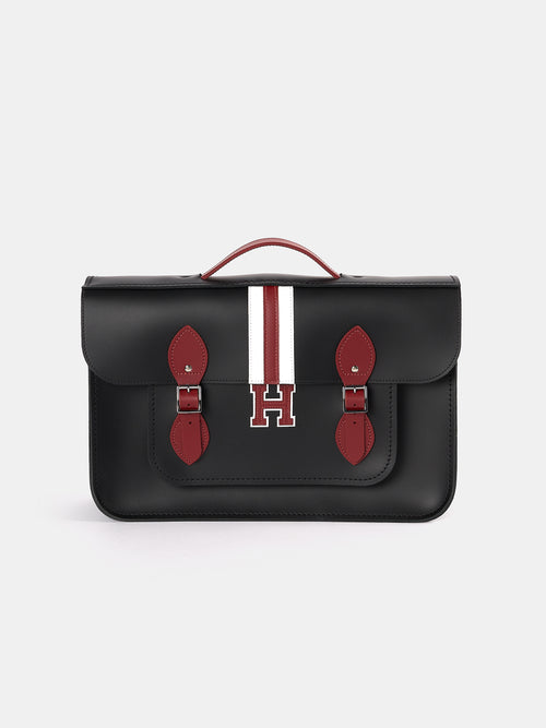 The 15 Inch Batchel - Black with Harvard Stripe