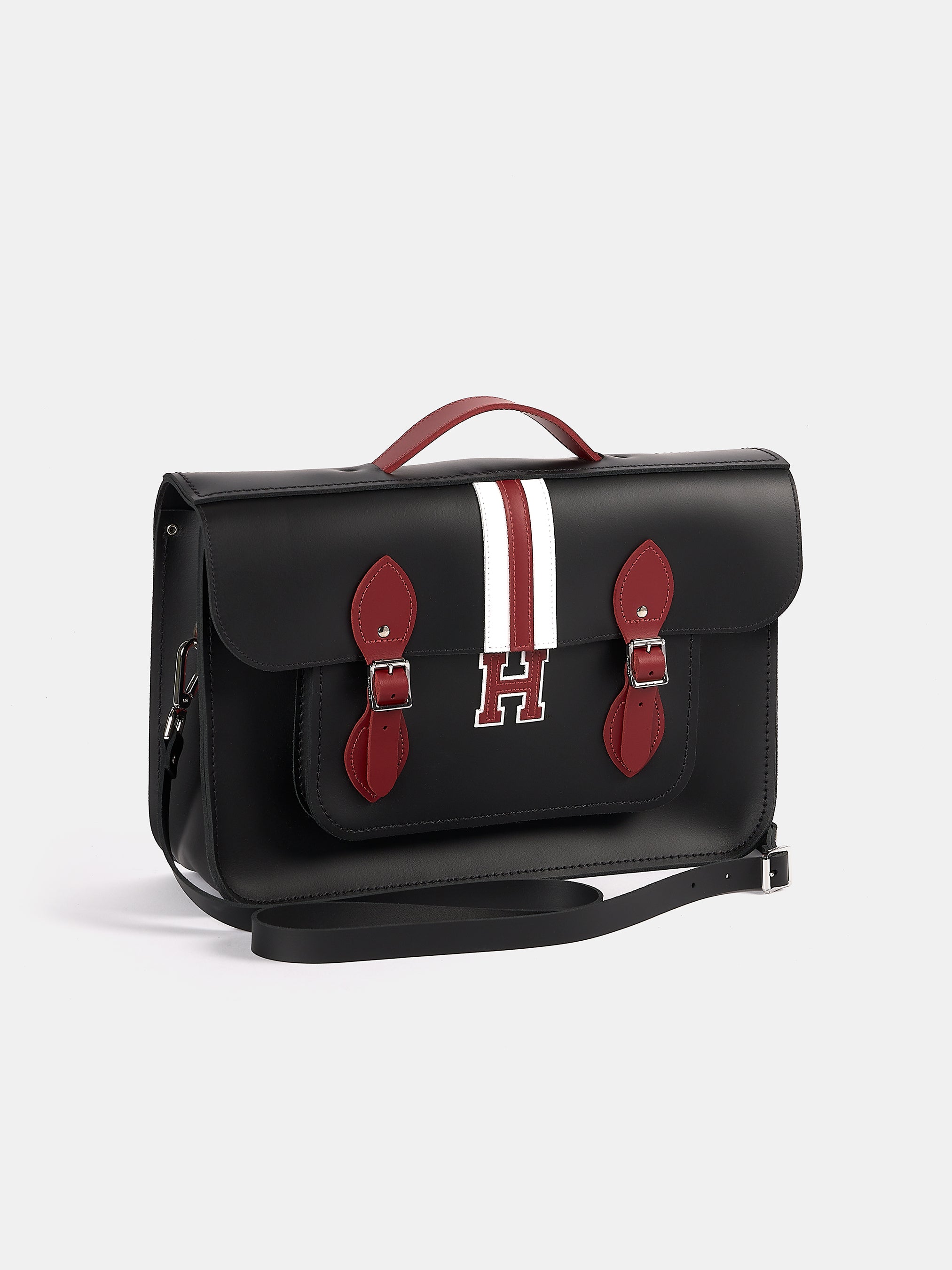 15 Inch Batchel - Black with Harvard Stripe | British