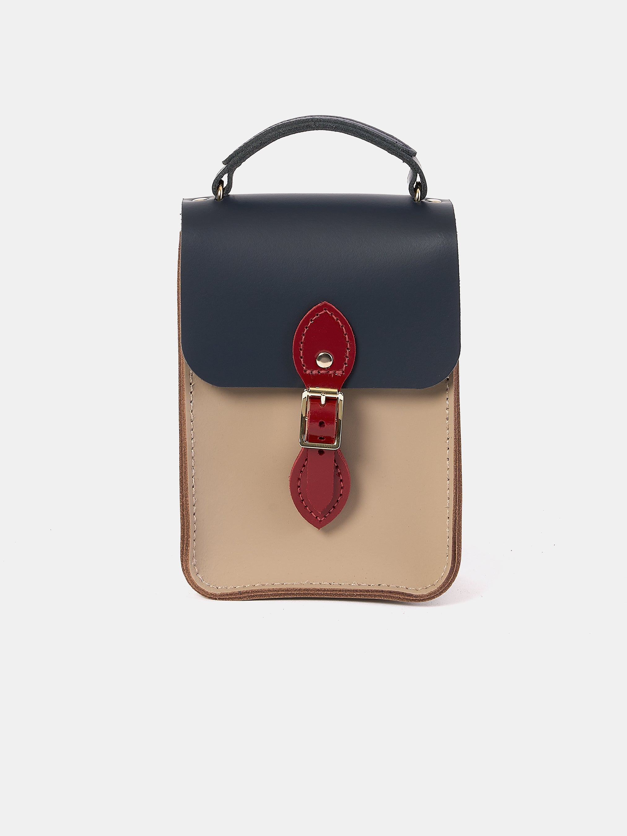 The Mini Binocular Bag - Mushroom, Navy & Red Patent