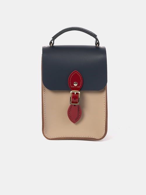 The Mini Binocular Bag - Mushroom, Navy & Red Patent