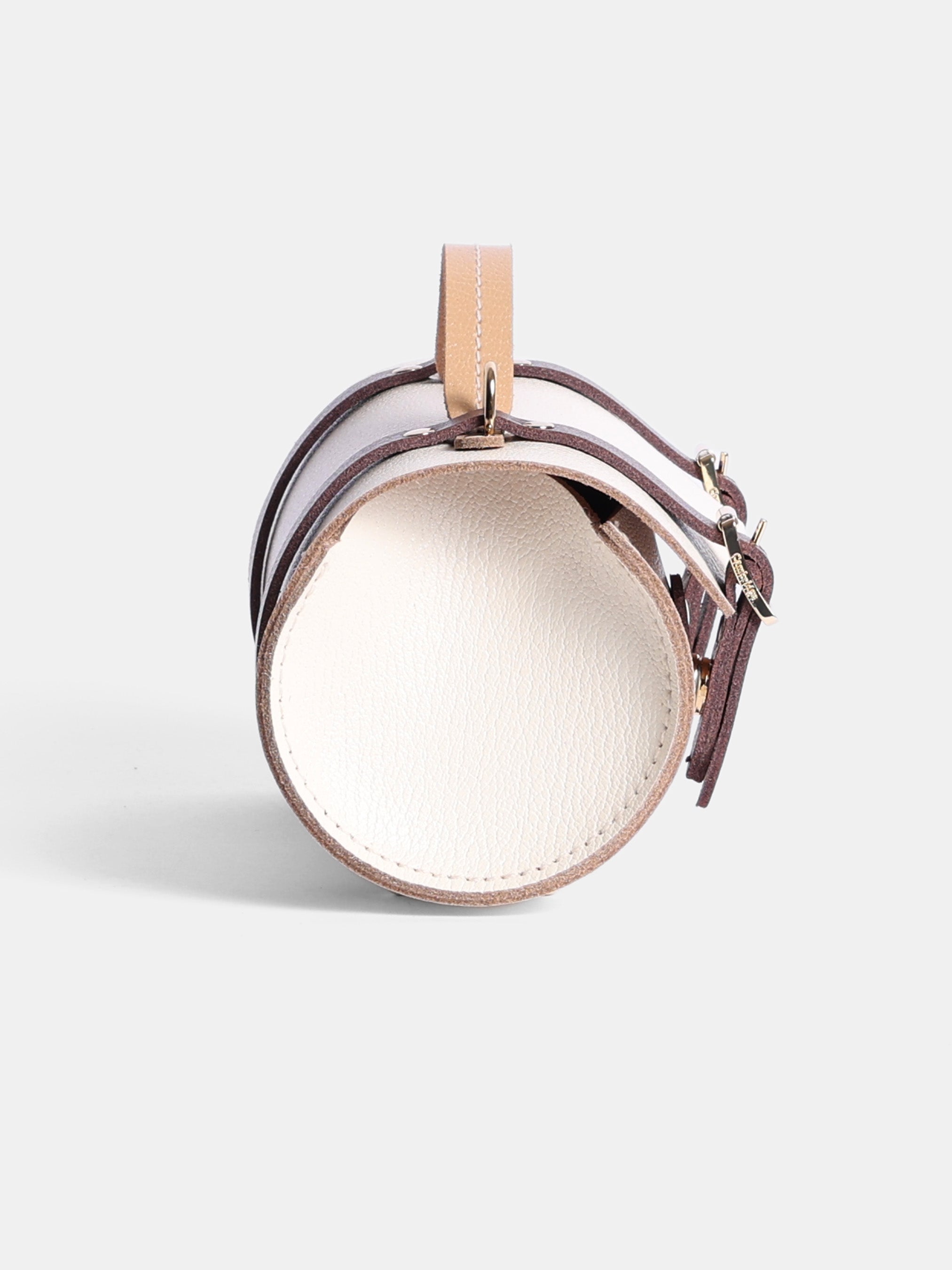 The Micro-Wide Bowls Bag - Walnut, Sheepskin & Natural Goat Grain