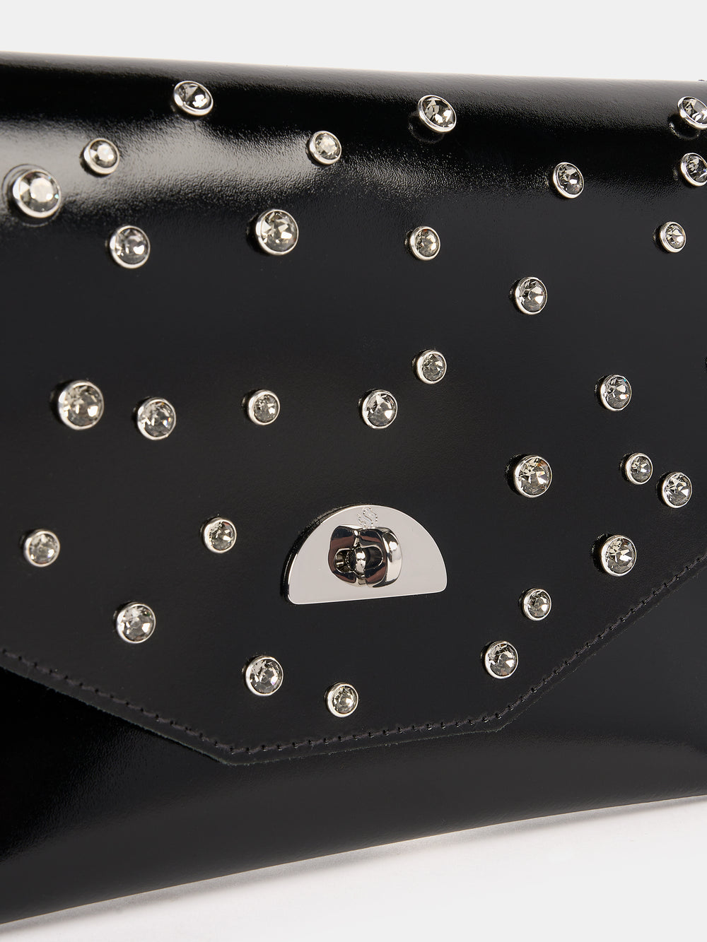 The Twist Lock Pouch - High Shine Black with Swarovski® Crystals