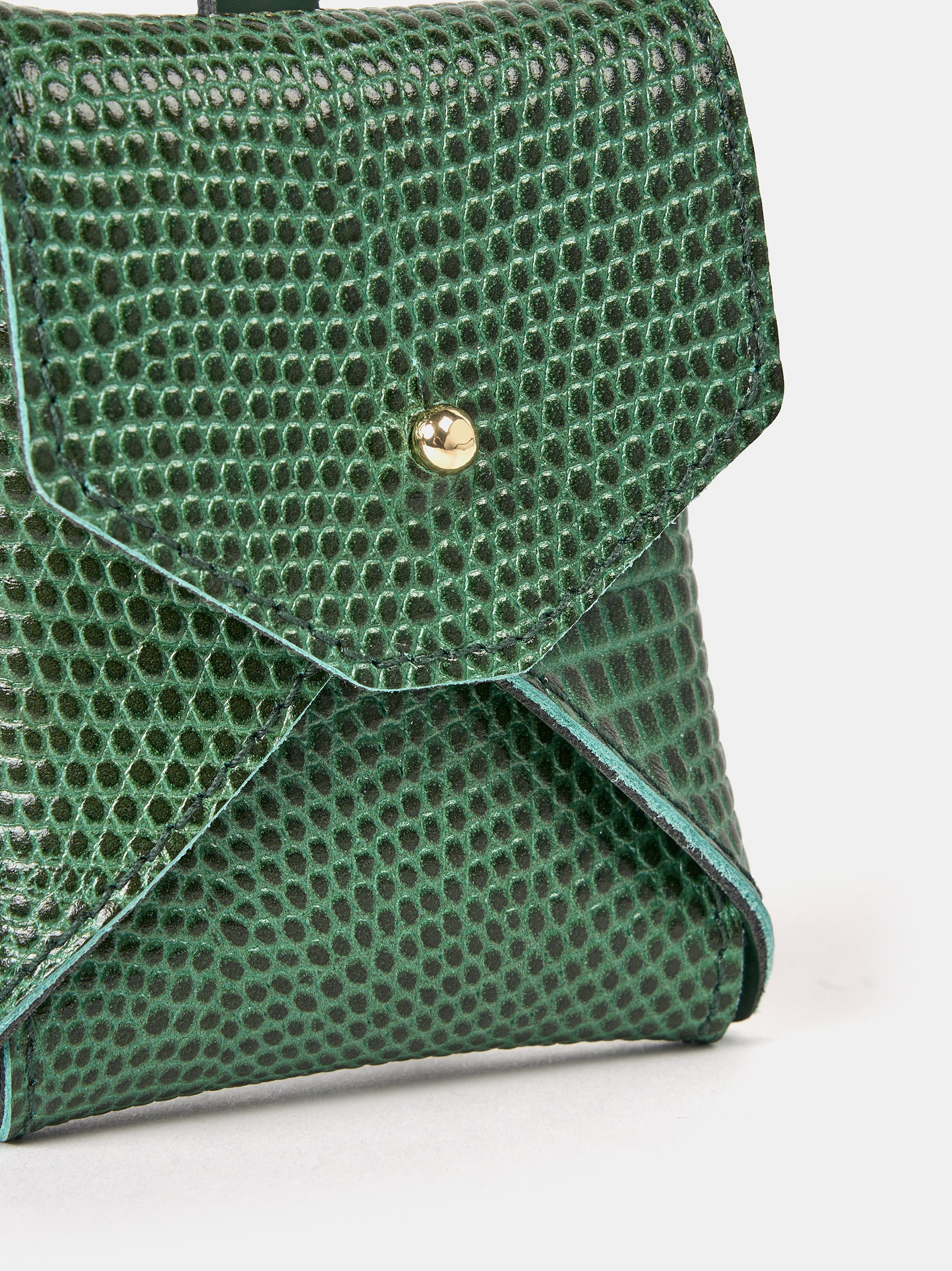 The Clip-on Pouch - Green Lizard Printed Calf Grain