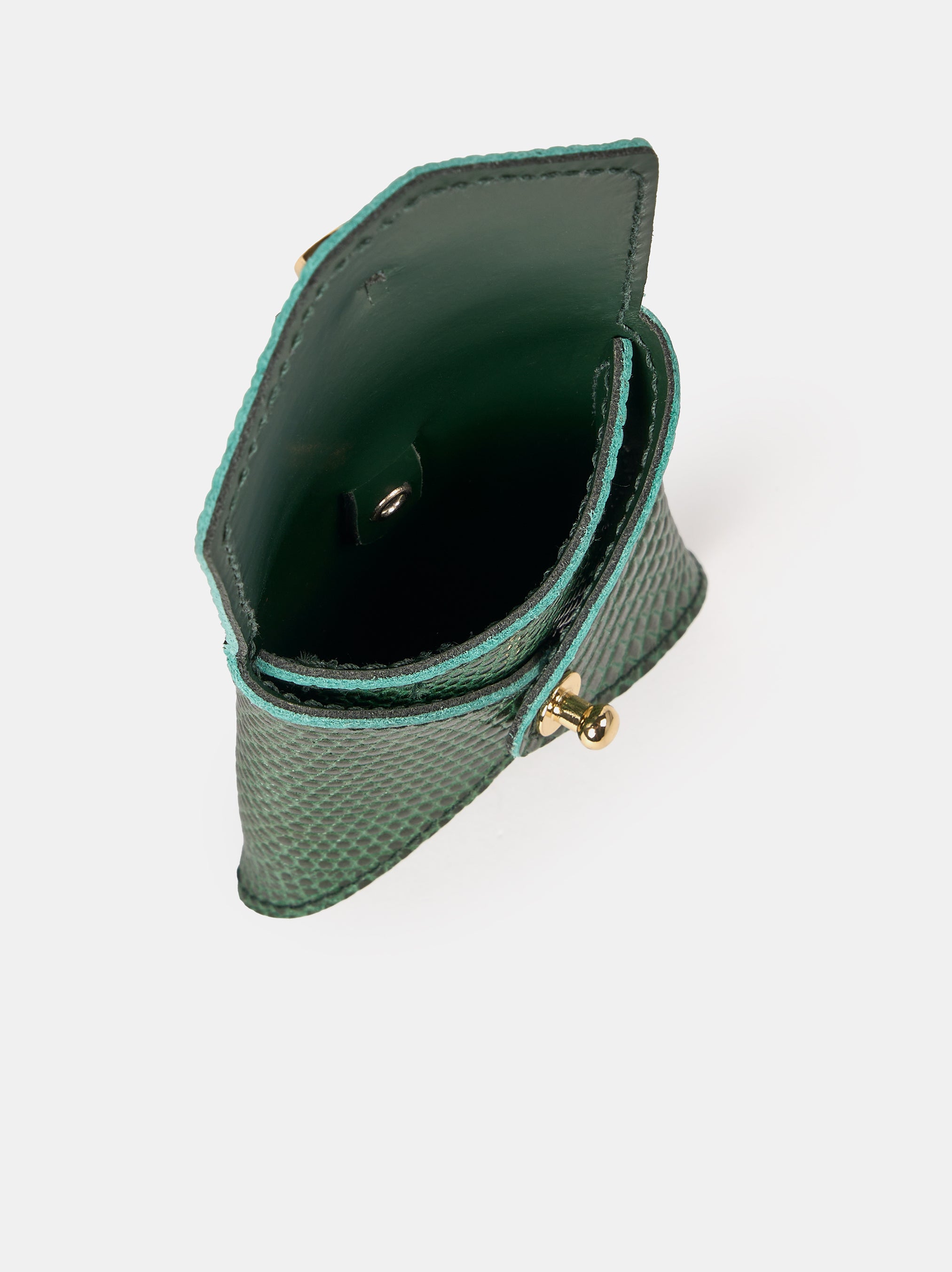 The Clip-on Pouch - Green Lizard Printed Calf Grain
