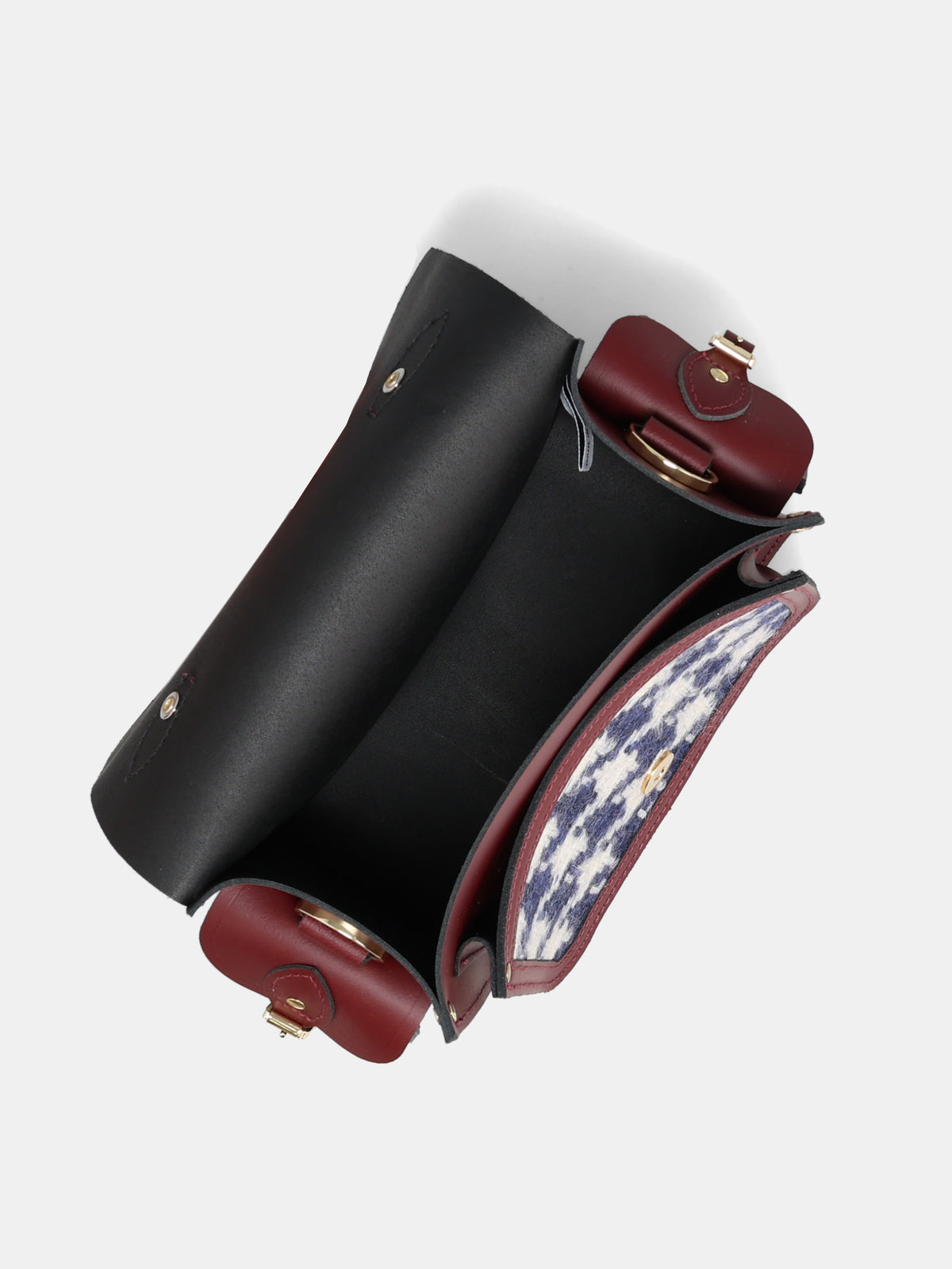 The Traveller - Oversized Blue Houndstooth and Oxblood