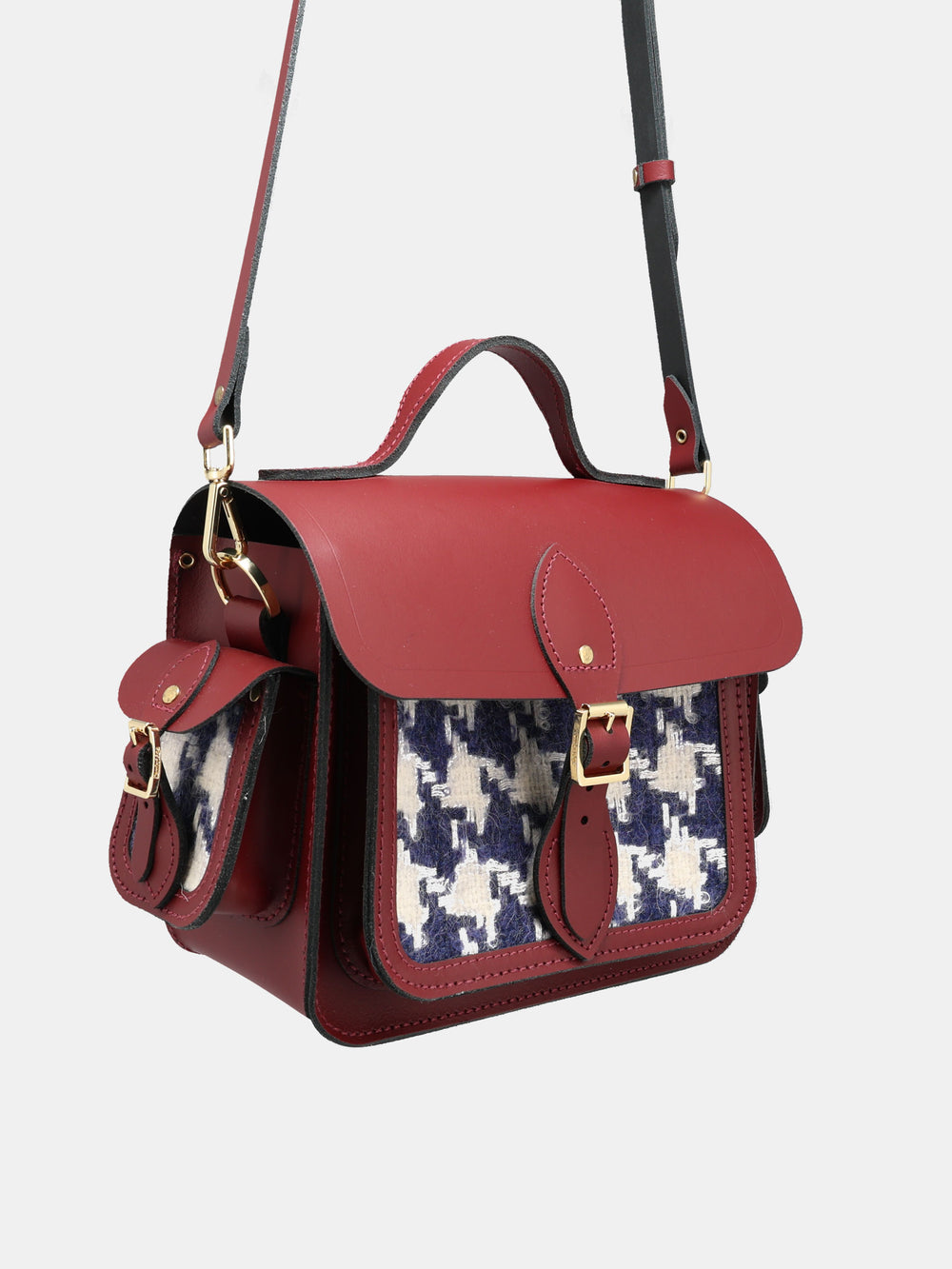 The Traveller - Oversized Blue Houndstooth and Oxblood