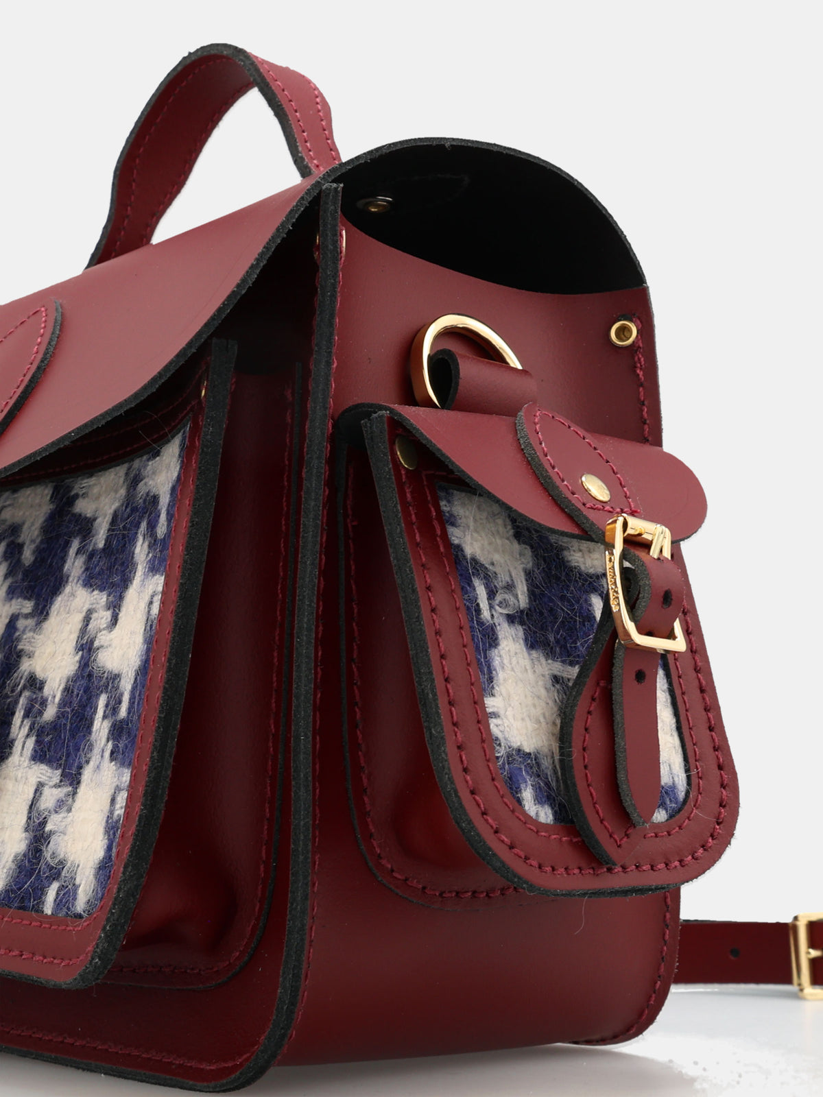 The Traveller - Oversized Blue Houndstooth and Oxblood