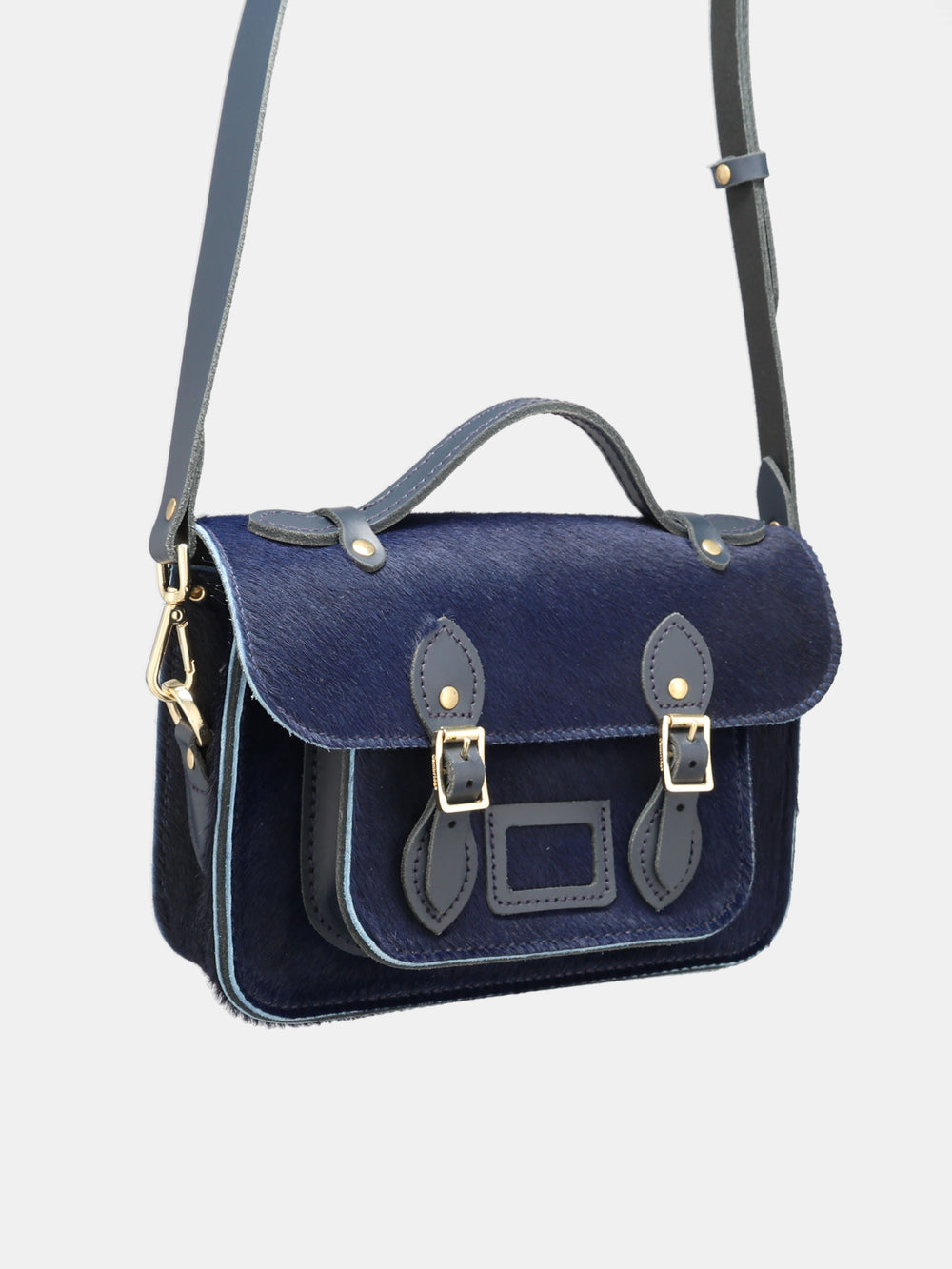 Mini Satchel - Navy hair-on-hide