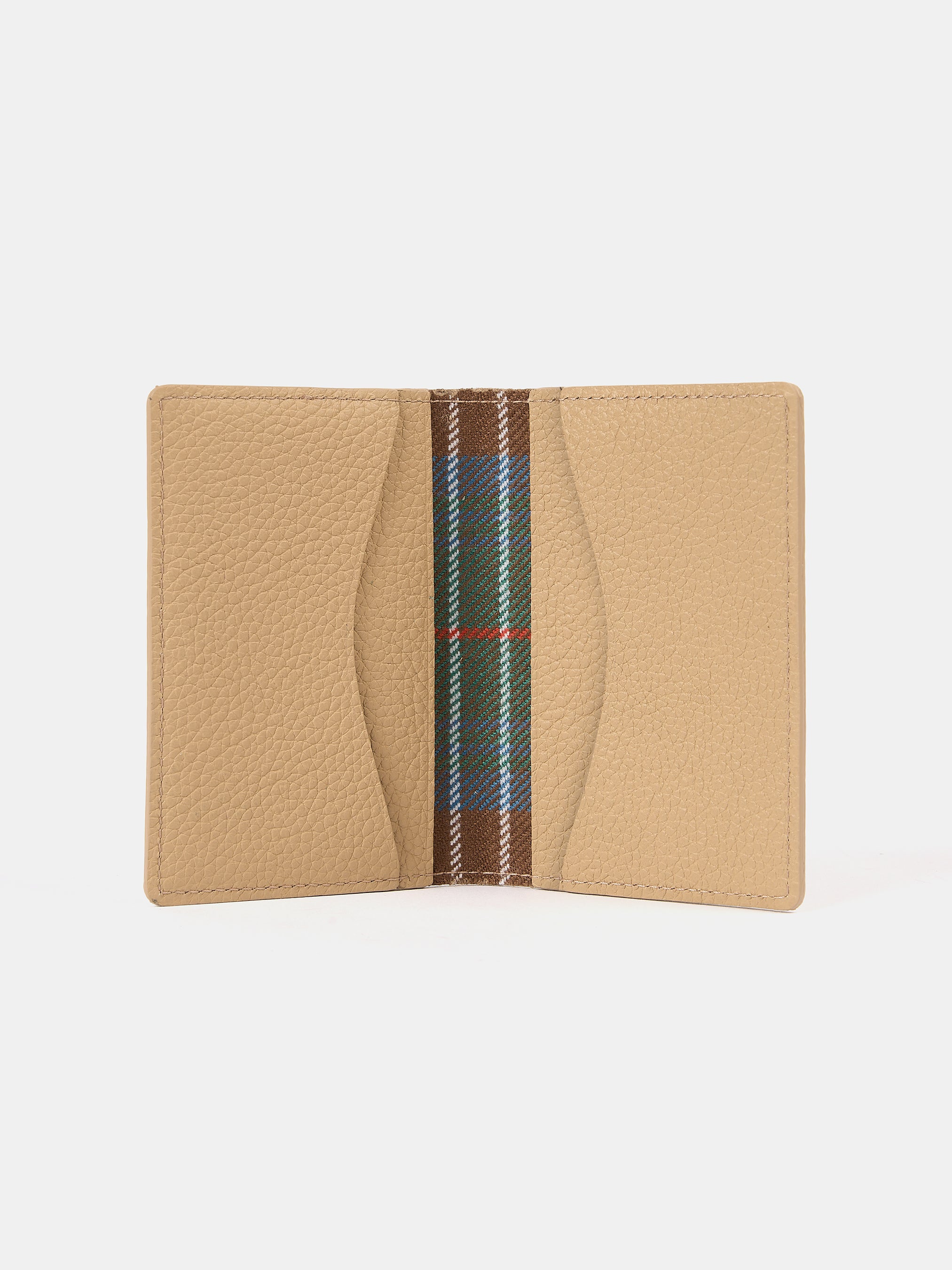 The Double Credit Card Holder - Latte with Tartan