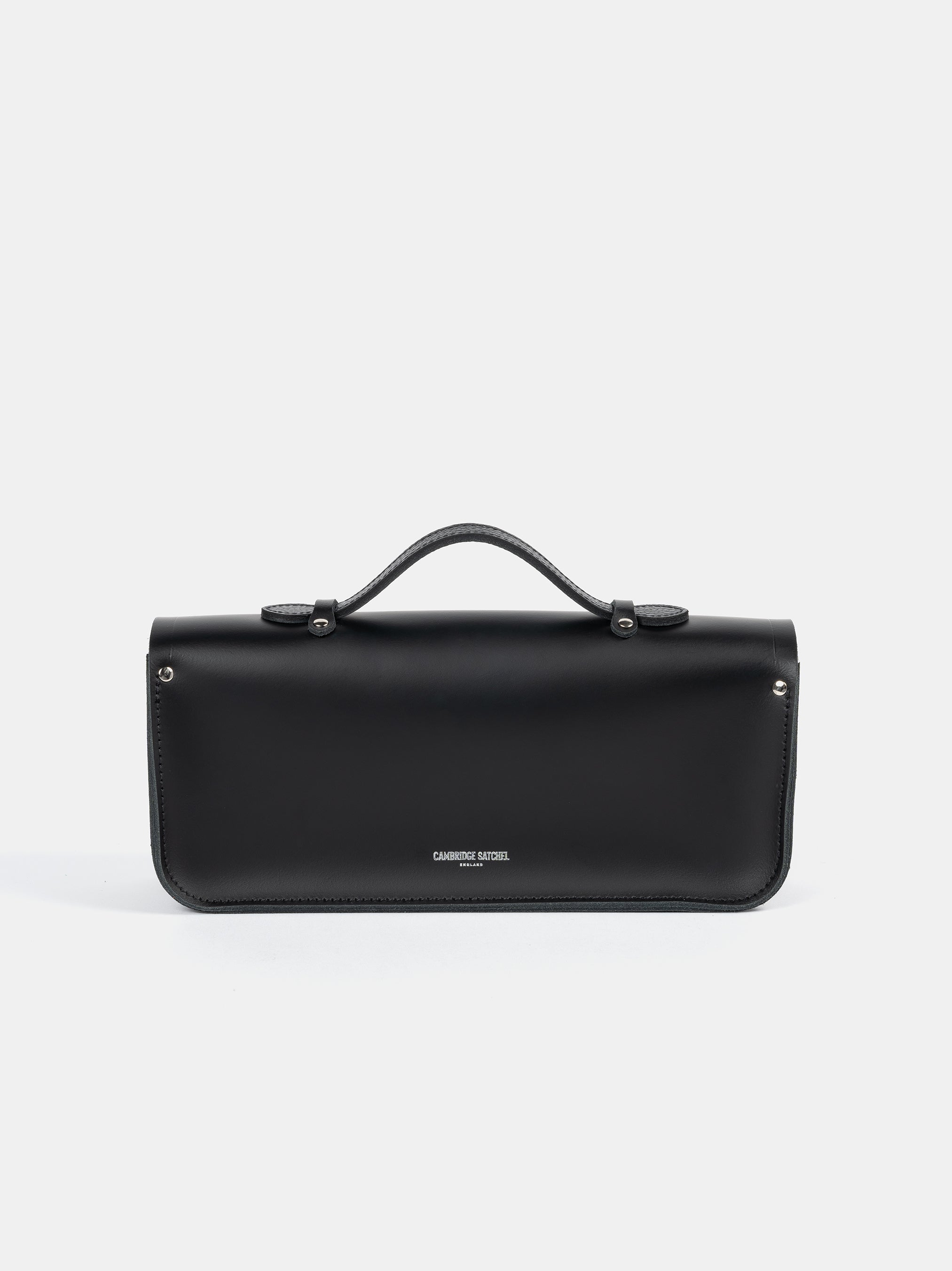Reverse shot of Long Leather Satchel with Magnetic Closure in Black