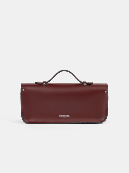 Long Leather Satchel with Magnetic Closure in Oxblood Reverse Shot