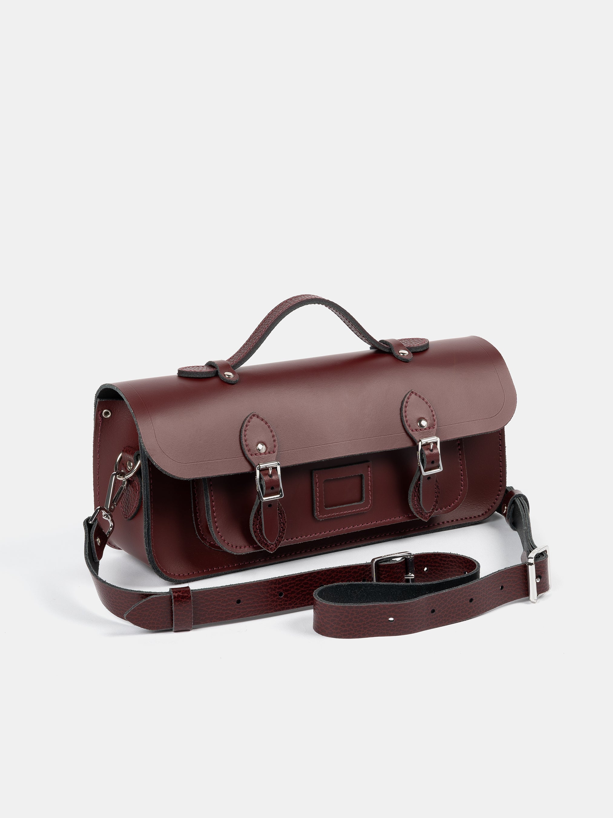 Long Leather Satchel with Magnetic Closure in Oxblood Angle Shot