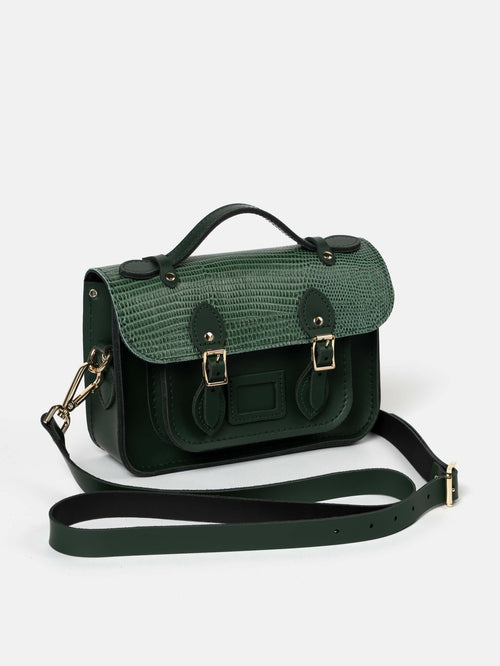 The Mini -  Green Lizard Printed Calf Grain with Racing Green