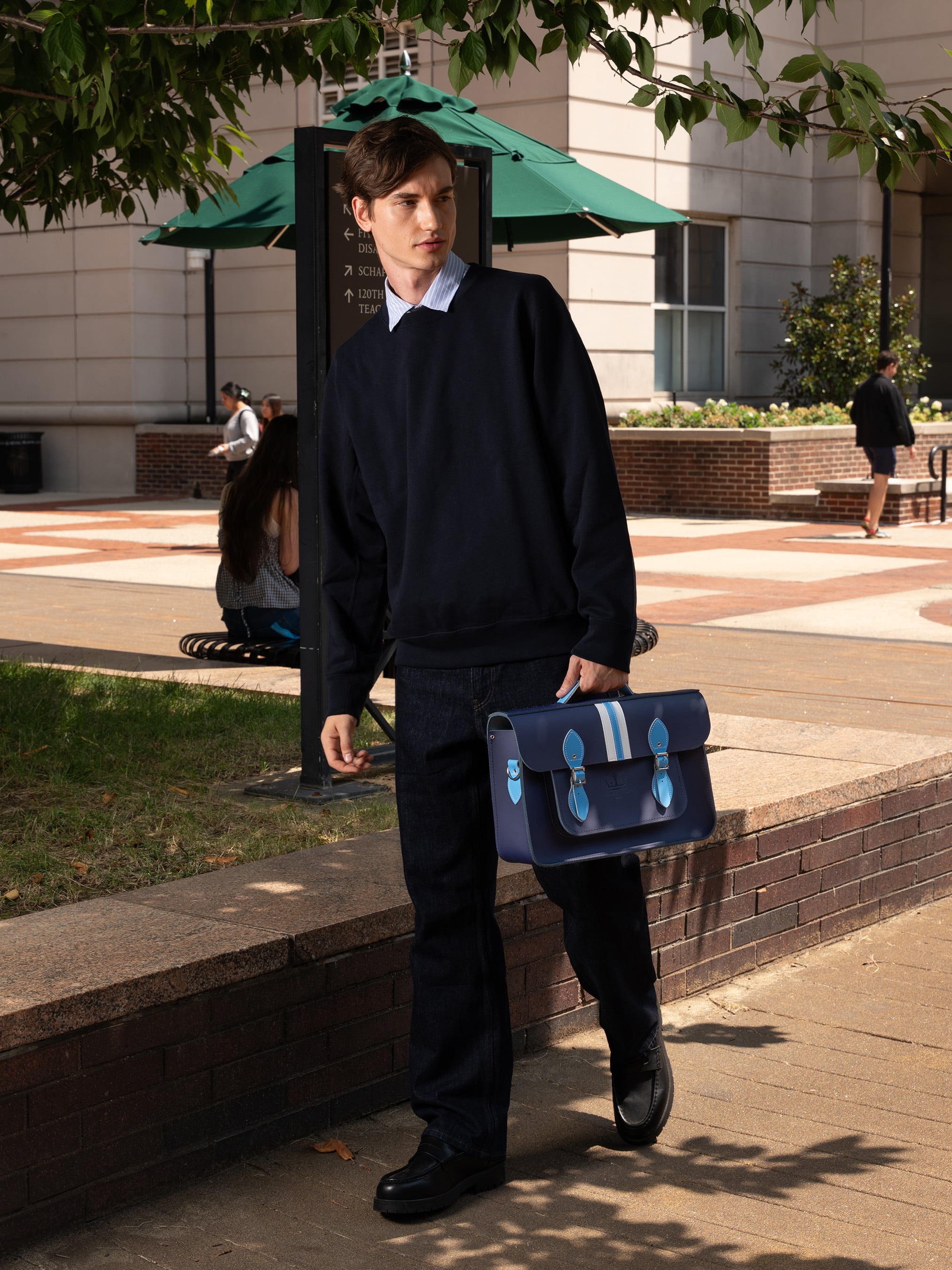 The 15 Inch Batchel - Columbia Stripe Navy Leather