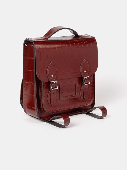 The Small Portrait Backpack - Oxblood Patent Croc