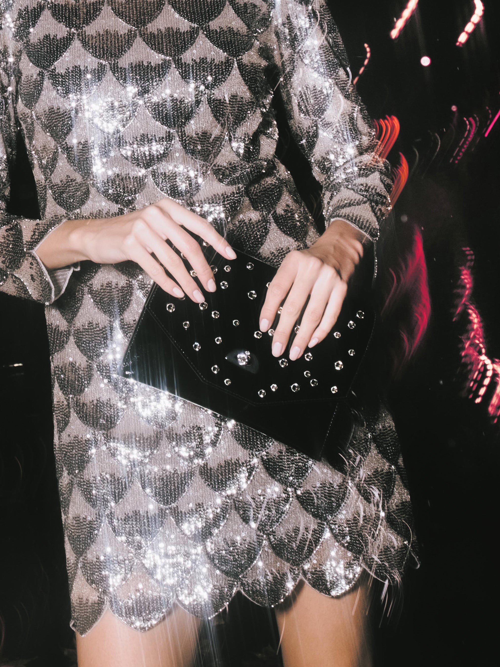 The Twist Lock Pouch - High Shine Black with Swarovski® Crystals