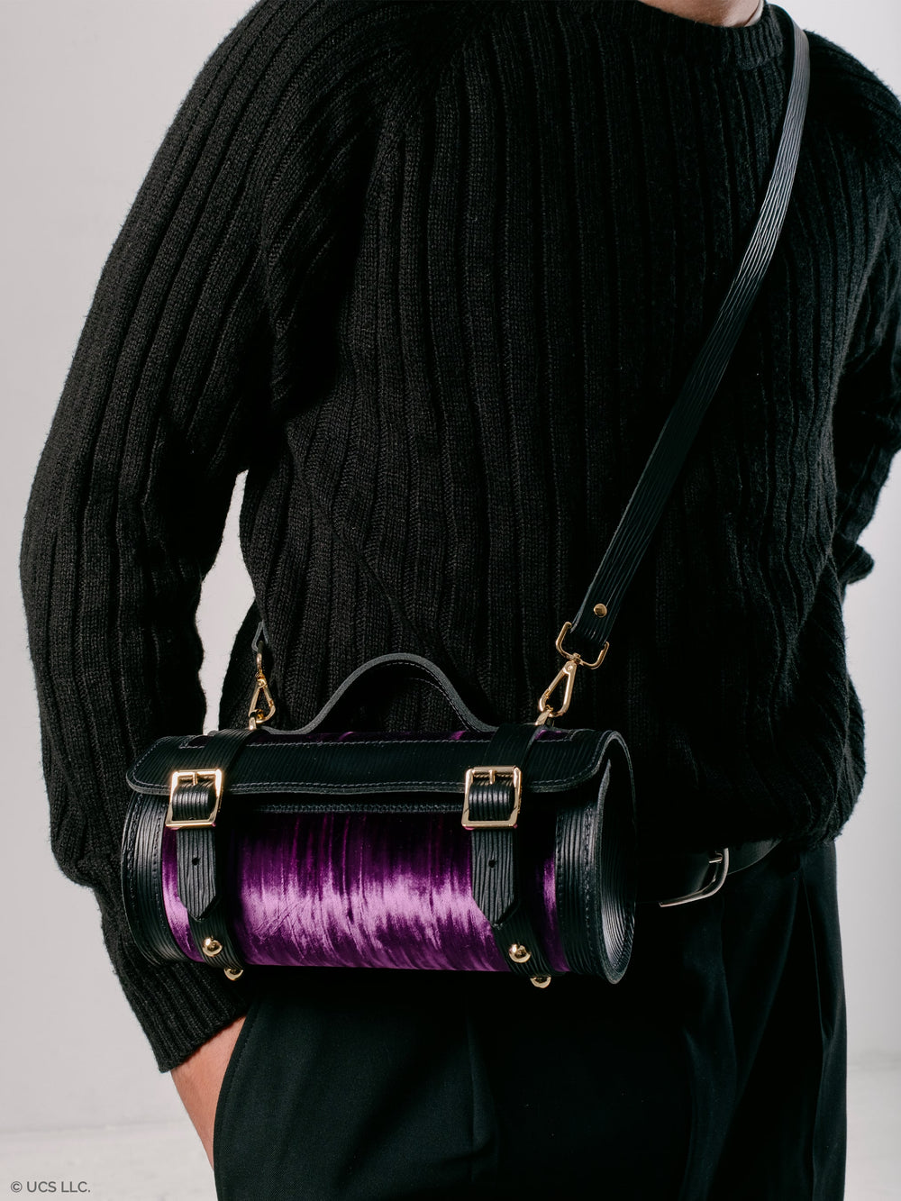 The Mini Bowls Bag - Black 1914 Grain with Purple Velvet