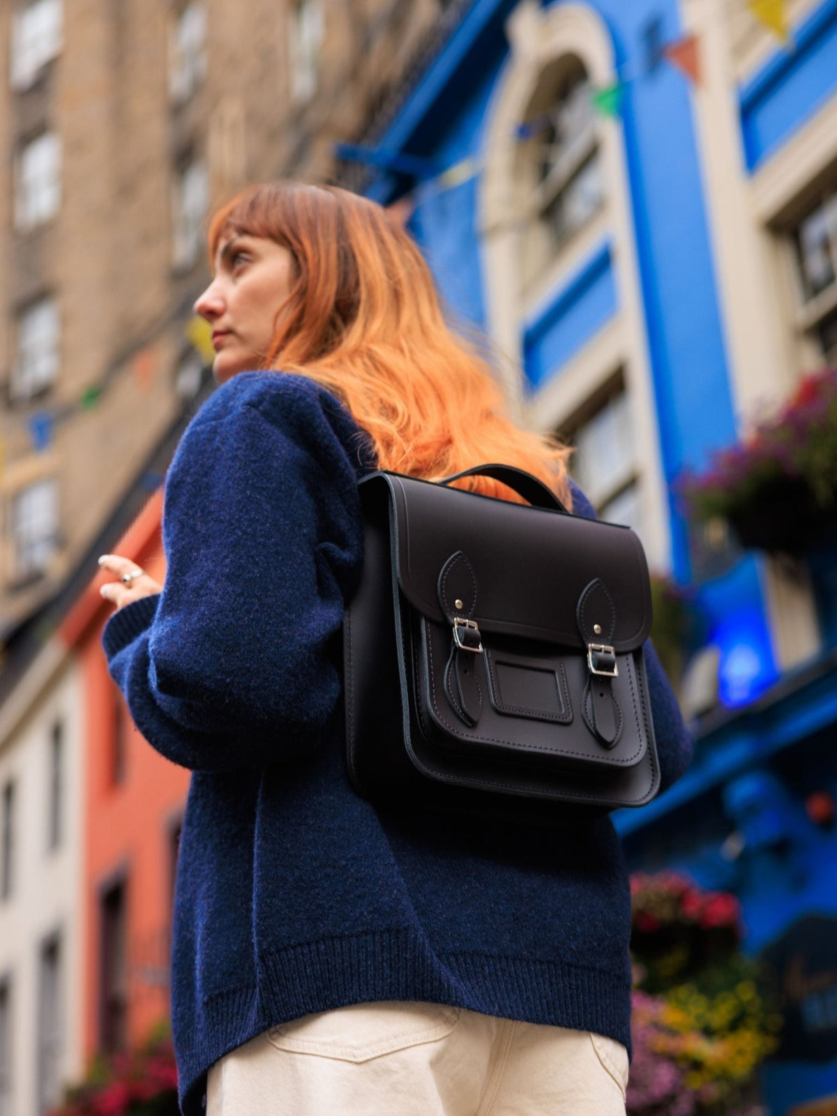 Small Portrait Leather Backpack - Black | Cambridge Satchel