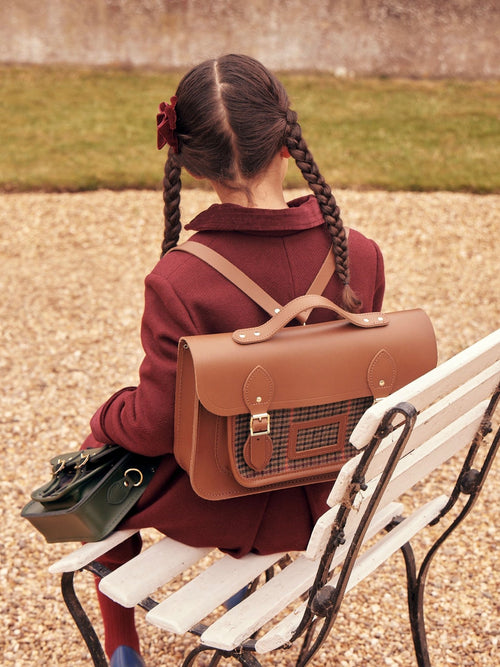 The 13 Inch Batchel Backpack - Vintage with Pepa London Brown Tweed - The Cambridge Satchel Co.