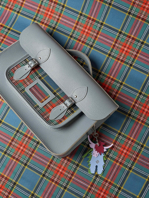 The 15 Inch Batchel - French Grey Celtic Grain & Macbeth Tartan - The Cambridge Satchel Co.