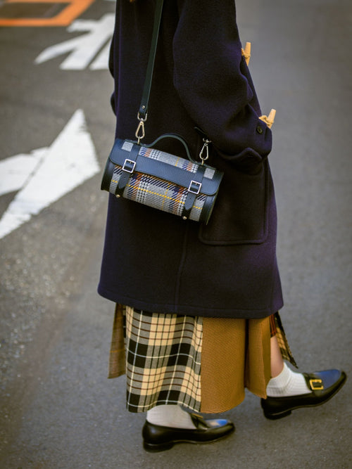 The Bowls Bag - Navy Celtic & Gloverall Tan Check - The Cambridge Satchel Co.
