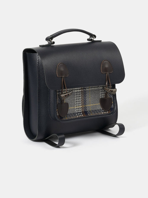 The Messenger Backpack - Navy Celtic Grain & Gloverall Tan Check - The Cambridge Satchel Co.