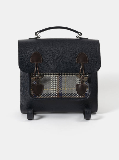 The Messenger Backpack - Navy Celtic Grain & Gloverall Tan Check - The Cambridge Satchel Co.