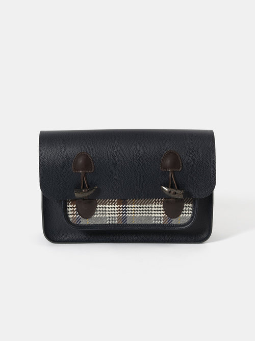 The Messenger - Navy Celtic Grain & Gloverall Tan Check - The Cambridge Satchel Co.