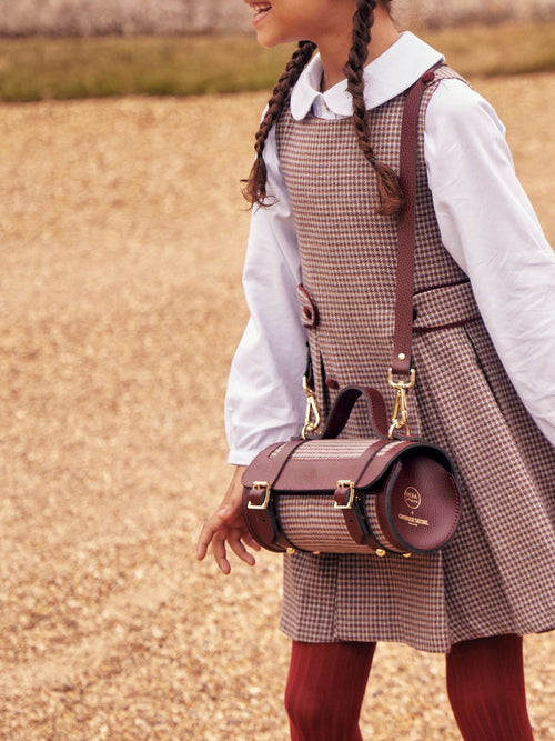 The Mini Bowls Bag - Oxblood Celtic Grain with Pepa London Burgundy Houndstooth - The Cambridge Satchel Co.